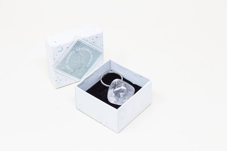 Clear quartz amulet in its box.