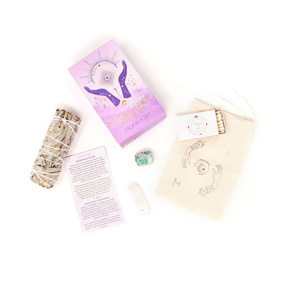 Abundance Ritual Kit with, Jade and Clear Quartz Crystal